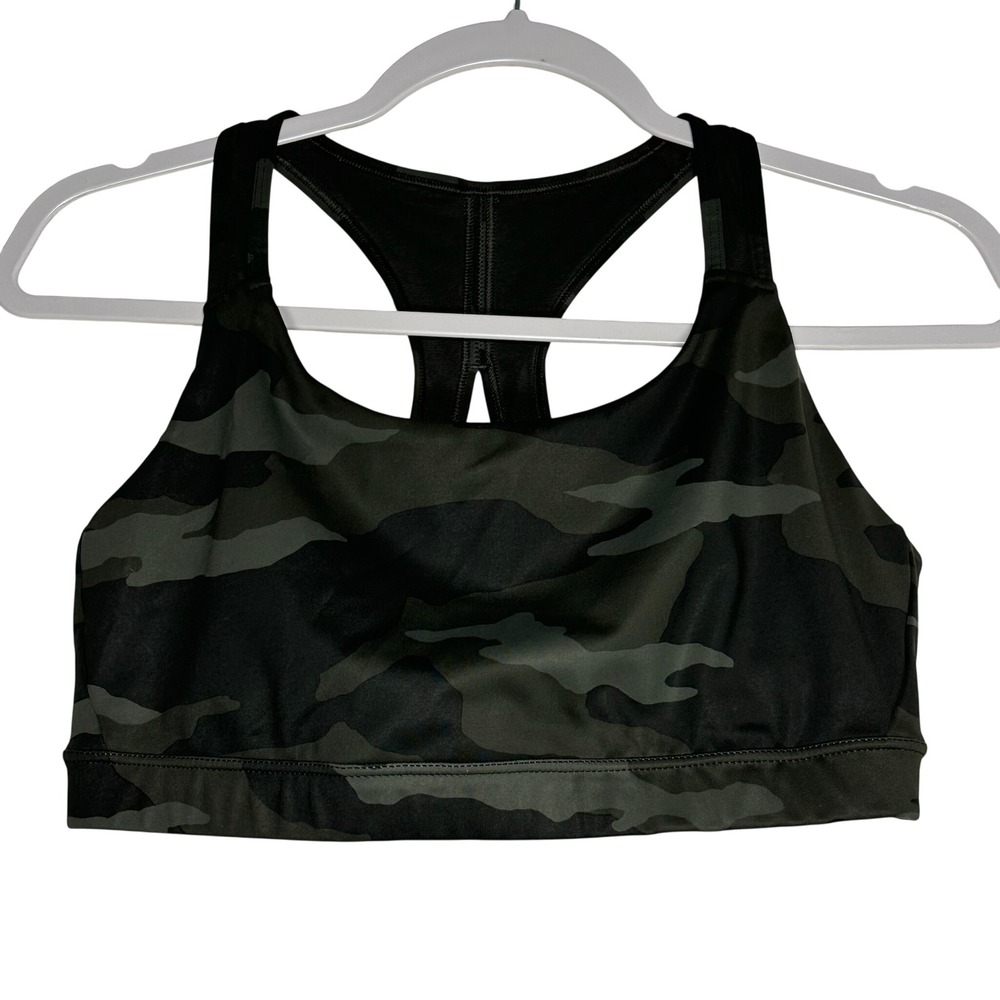 Athleta Womens Camo‎ Racerback Mesh Sports Bra Green Black Medium 8522